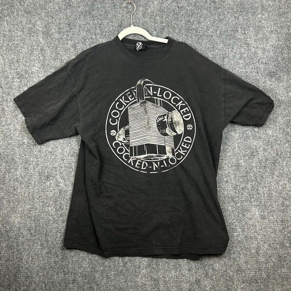 VTG Dream USA Cocked N-Locked Mens 2XL Black Graphic Print Short Sleeve T Shirt